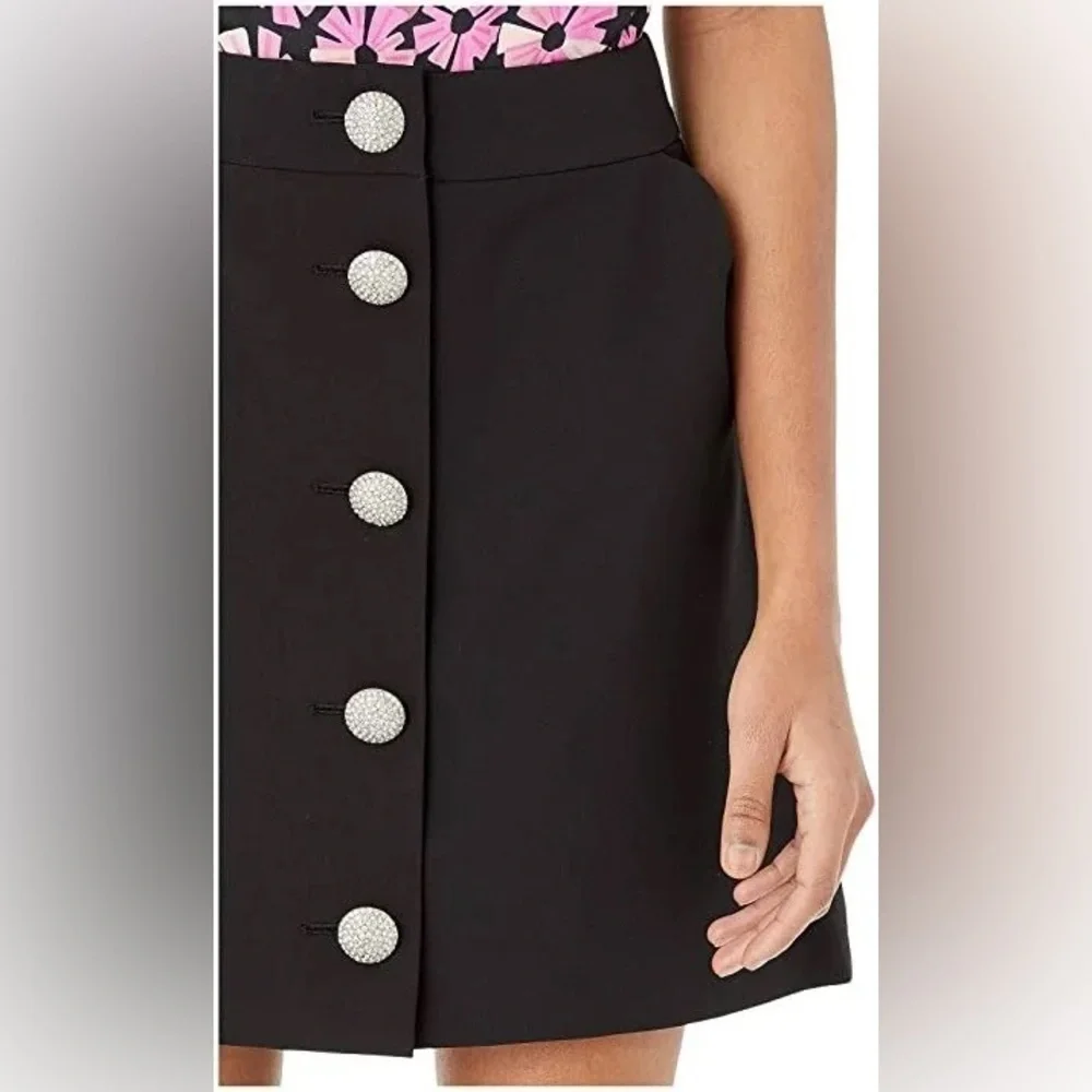 Kate Spade Crystal Embellished Button Skirt Scallop Pockets Black Sz 4